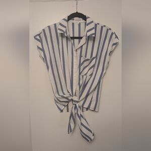 Striped Tie-Front Button-Down Blouse